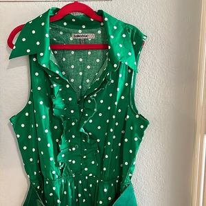 Women’s Bailey Blue Green and White Polka Dot Dress with a Belt